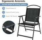 SWITTE Folding Patio Chairs Set of 2, Outdoor Dining Chairs with Armrests, Breathable Textilene & Steel Frame for Lawn, Garden, Yard or Poolside - Black
