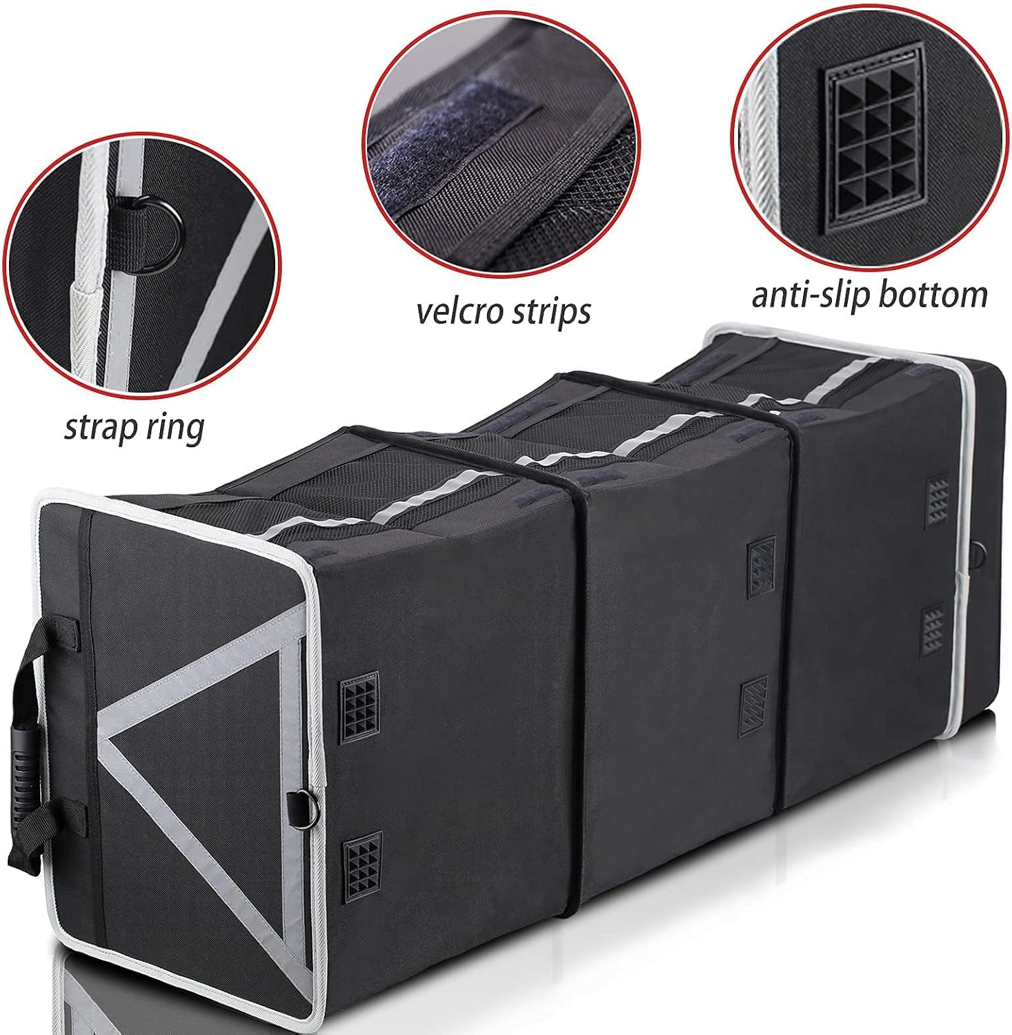 Homeve Car Trunk Organizer for SUV, 25Gal Large Capacity No-Sag Heavy Duty, Foldable Waterproof Anti-Slip Storage with 12 Pockets, Fit Sedan,Truck,Universal Car Accessories, Black, 3 Compart, Large