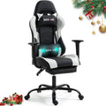 Gaming Chair with Footrest, Video Game Chair with Massage, PU Leather Computer Chair, Lumbar Support for Men Women, Home Office, Height Adjustable, Ergonomic High Back, White