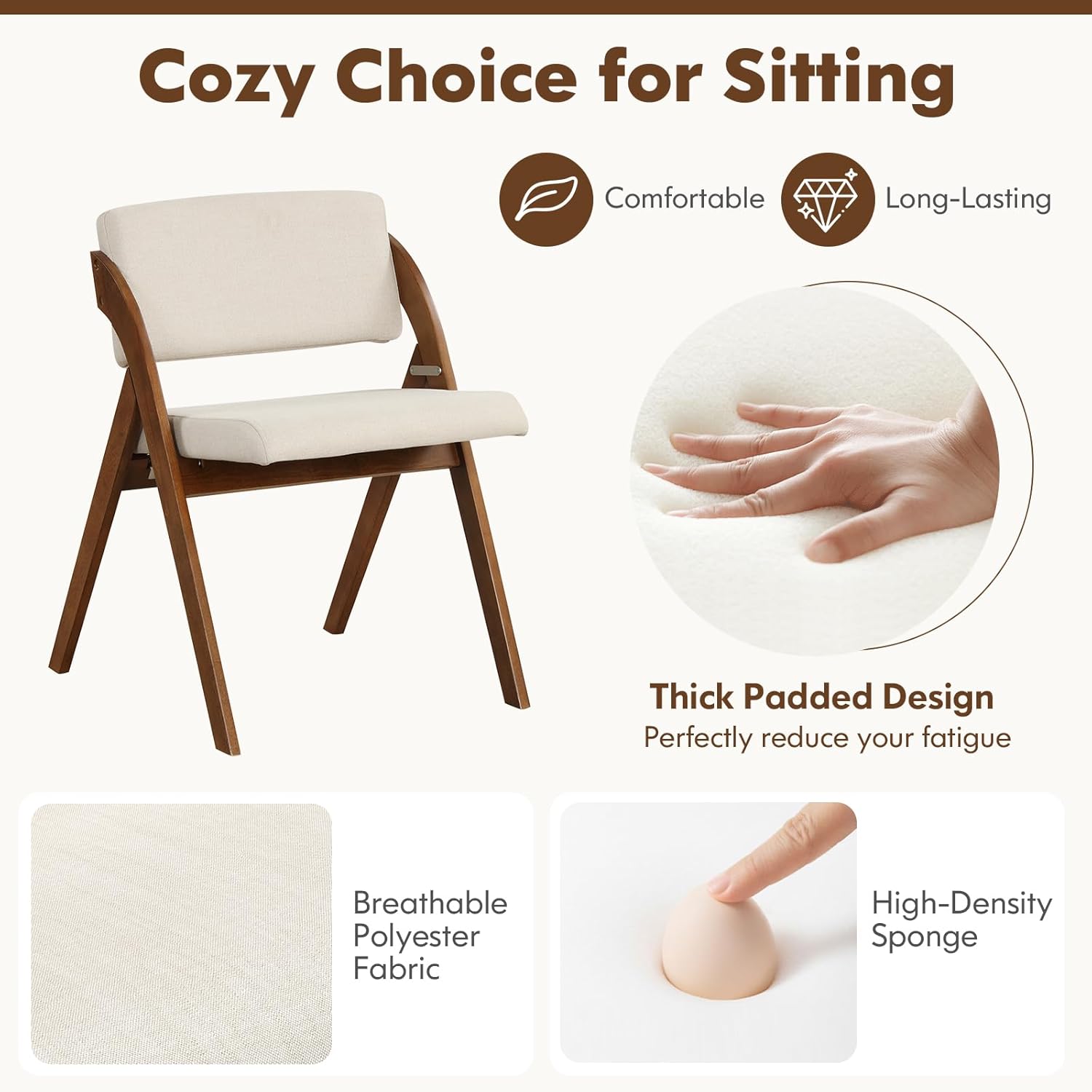 Byroce Folding Dining Chairs Set of 2, Non-Assembly Wood Kitchen Chairs with Upholstered Seat & Backrest, Portable Farmhouse Accent Furniture for Party, Wedding, Home Office, Walnut (1)