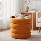 Compact Round Ottoman with Storage, Small Velvet Vanity Stool for Dorm, Modern Tufted Circle Ottoman with Removable Lid for Entryway and Lounge, Orange