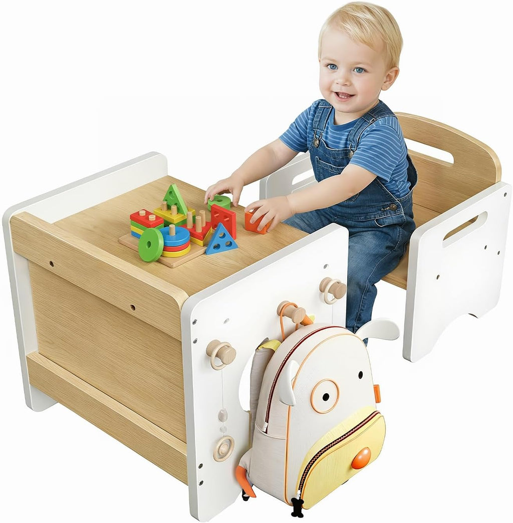HOOBRO Weaning Table and Chair Set, 3-Level Height Adjustable Chair for Ages 1-3, Wooden Baby Activity Furniture for Reading, Playing and Eating, Enlarge Desktop, Easy to Assemble, Natural WN03KT01