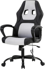 PayLessHere Gaming Chair Office Chair with Support Adjustable Ergonomic Pu Leather Racing Lumbar Massage Headrest Armrest Task 360° Swivel Computer Chair for Women Men Adults，White