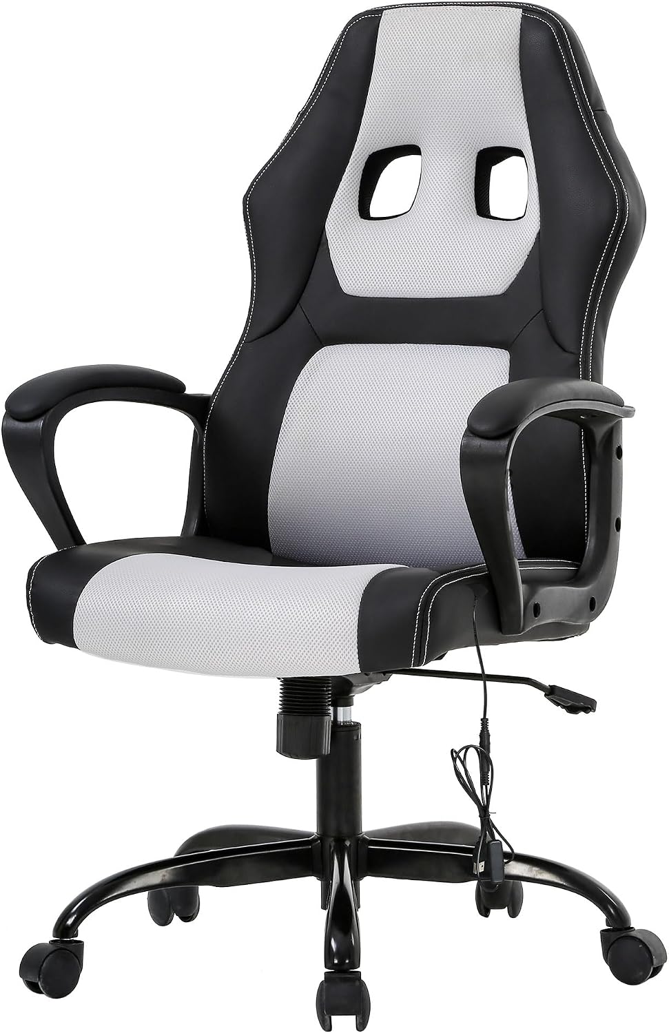 PayLessHere Gaming Chair Office Chair with Support Adjustable Ergonomic Pu Leather Racing Lumbar Massage Headrest Armrest Task 360° Swivel Computer Chair for Women Men Adults，White