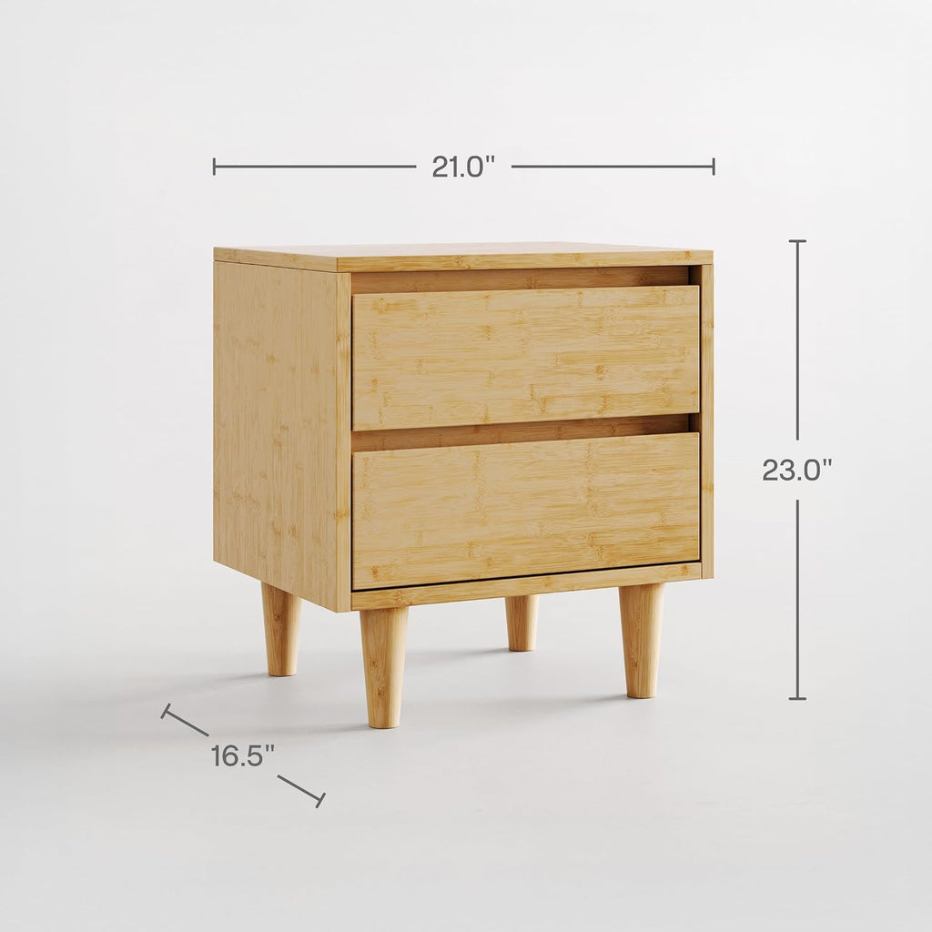 Nectar Bamboo Nightstand, Natural, 23" Height, Japanese Joinery | Bamboo Wood, Artisinal Japense Joinery, 2-Smooth Gliding Drawers, No-Tool Assembly