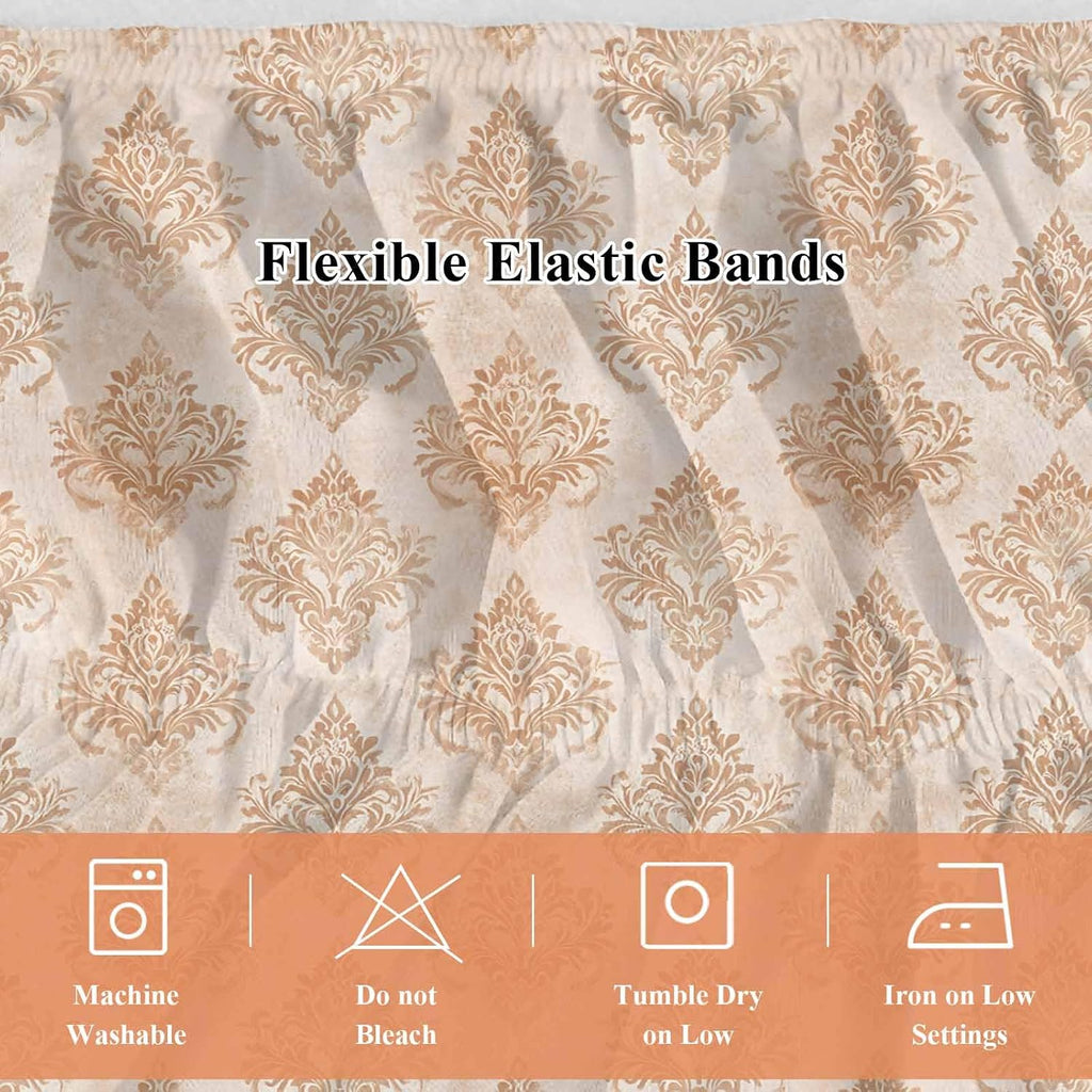 Vintage Boho Bed Skirt Cal King Size Bed Skirting 18 Inch Drop Adjustable Elastic Dust Ruffles Wrap Around Bedskirt Farmhouse Chic Traditional Floral Pattern Bedding Frame Cover for Cal King Size