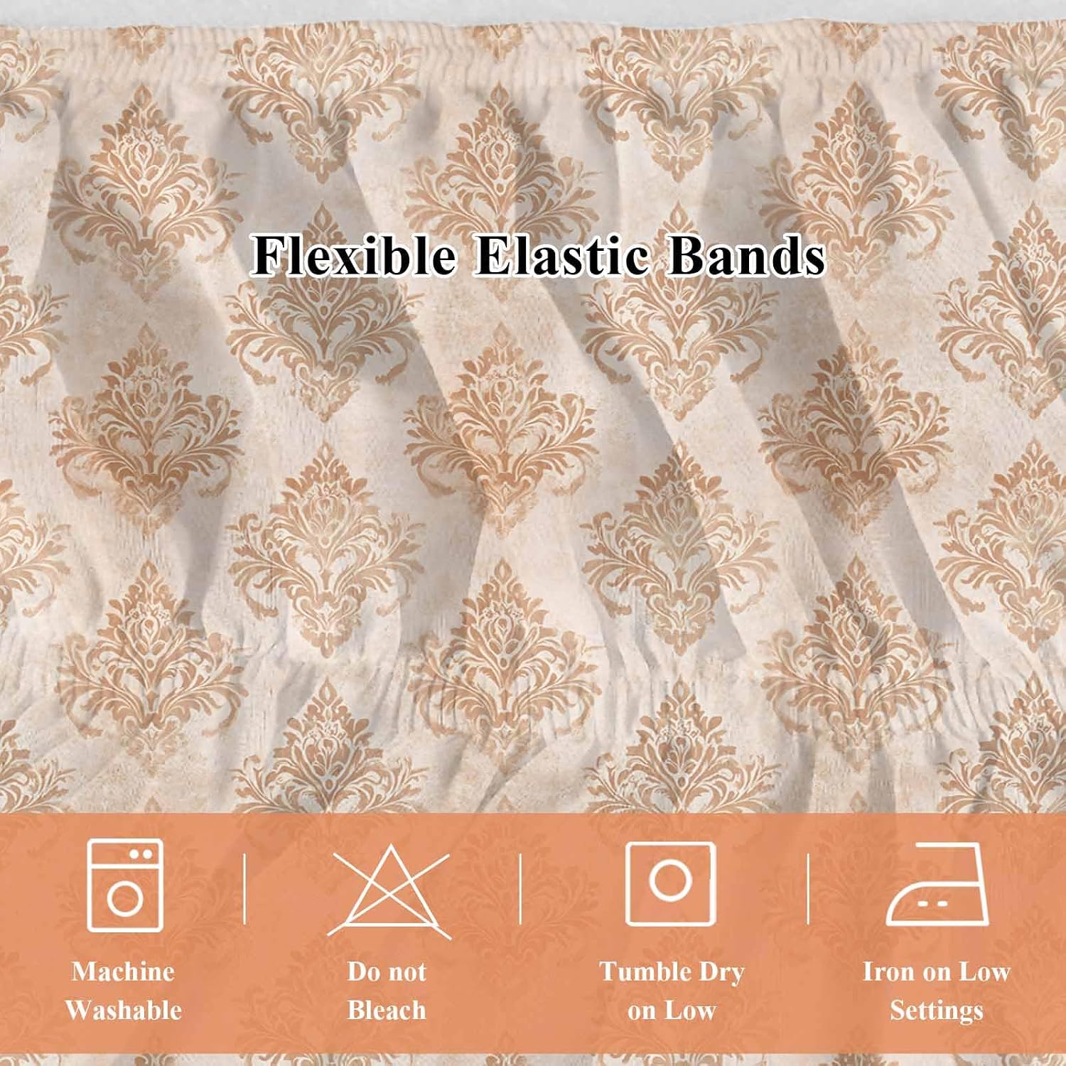 Vintage Boho Bed Skirt Cal King Size Bed Skirting 18 Inch Drop Adjustable Elastic Dust Ruffles Wrap Around Bedskirt Farmhouse Chic Traditional Floral Pattern Bedding Frame Cover for Cal King Size