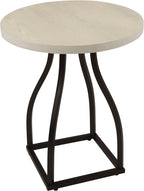 Accent Table, 20 Inch Round Wood White Top, Black Metal Base