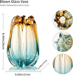 Hand Blown Glass Flower vases, Unique Glass vases, Wide Mouth vases, Small Modern Art Deco Glass vases for Home Living Room, Office, Table centerpieces, Bookshelves and Wedding Decorations