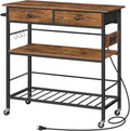 HOOBRO Kitchen Island with Storage, Rolling Island Cart for Kitchen with 2 Drawers & Outlet, 3 Tier Coffee Station and Microwave Stand, Kitchen Island Table for Home, Rustic Brown BF08UZD01
