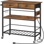 HOOBRO Kitchen Island with Storage, Rolling Island Cart for Kitchen with 2 Drawers & Outlet, 3 Tier Coffee Station and Microwave Stand, Kitchen Island Table for Home, Rustic Brown BF08UZD01