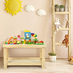 Costzon 2 in 1 Kids Activity Table w/Storage, Patented Building Block Table w/Board for Bricks Crafts Arts Draw, Children Solid Wood Play Table Desk for Preschool Toddler Boy & Girl Gift, Natural