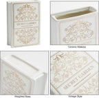 Ceramic Book-Shaped Vase for Flowers, Book Lovers Gifts Planter Pot, Aesthetic Room Decor Cute Unique Flowers Vases for Home, Bookshelf, Bookish, Bedroom & Office Decor for Women, Reader Gift (White)