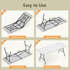 6FT Folding Table 2 Pack, Heavy Duty Fold in Half Plastic Tables with Carry Handle, Portable Indoor Outdoor Utility Table for Party, Picnic, Camping, Banquet, Wedding, RV Travel