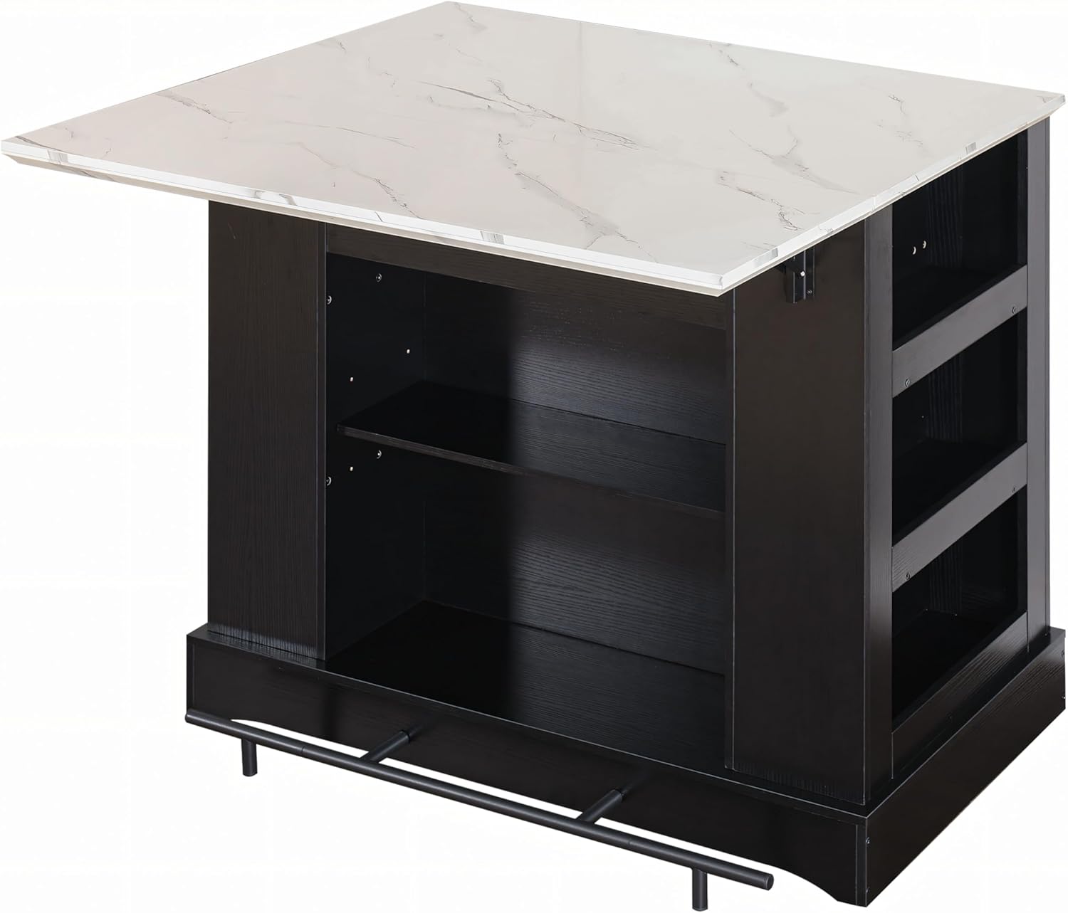 FUSUNBAO Large Kitchen Island with Storage, Drop Leaf & Outlet,Black | Power Outlet,Drawer, Adjustable Shelves, Side Open Compartments, Drop Leaf, Footrest