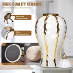 White and Gold Vases for Centerpieces,White Gold Ginger Jars for Home Decor,Large Gold Vases for Kitchen Counter,Vintage Vase with Lid,Birthday Anniversary (18 in)