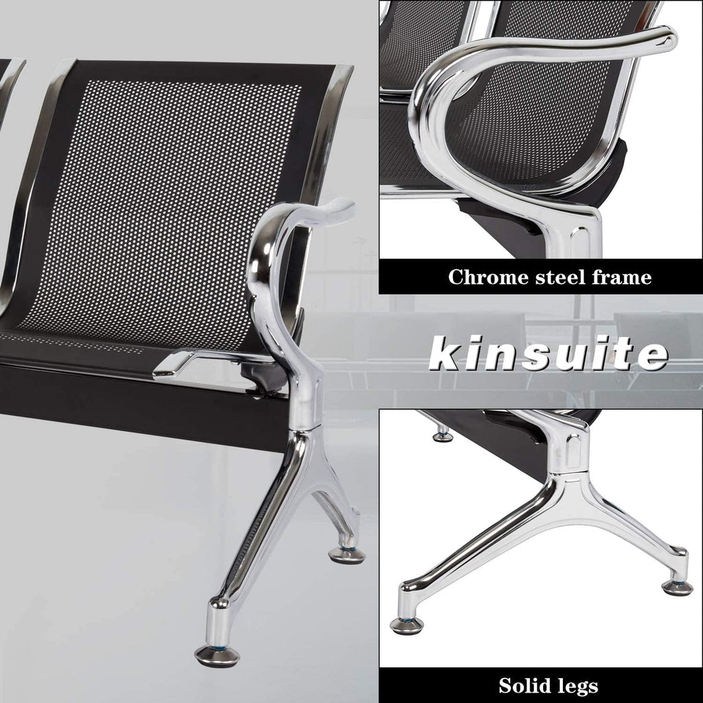 Kinsuite Reception Chairs Set of 2- Waiting Room Reception Chair 2-Seat Heavy Duty Chair Office Guest Chairs & Reception Chairs for Office Bank Hospital School, Black