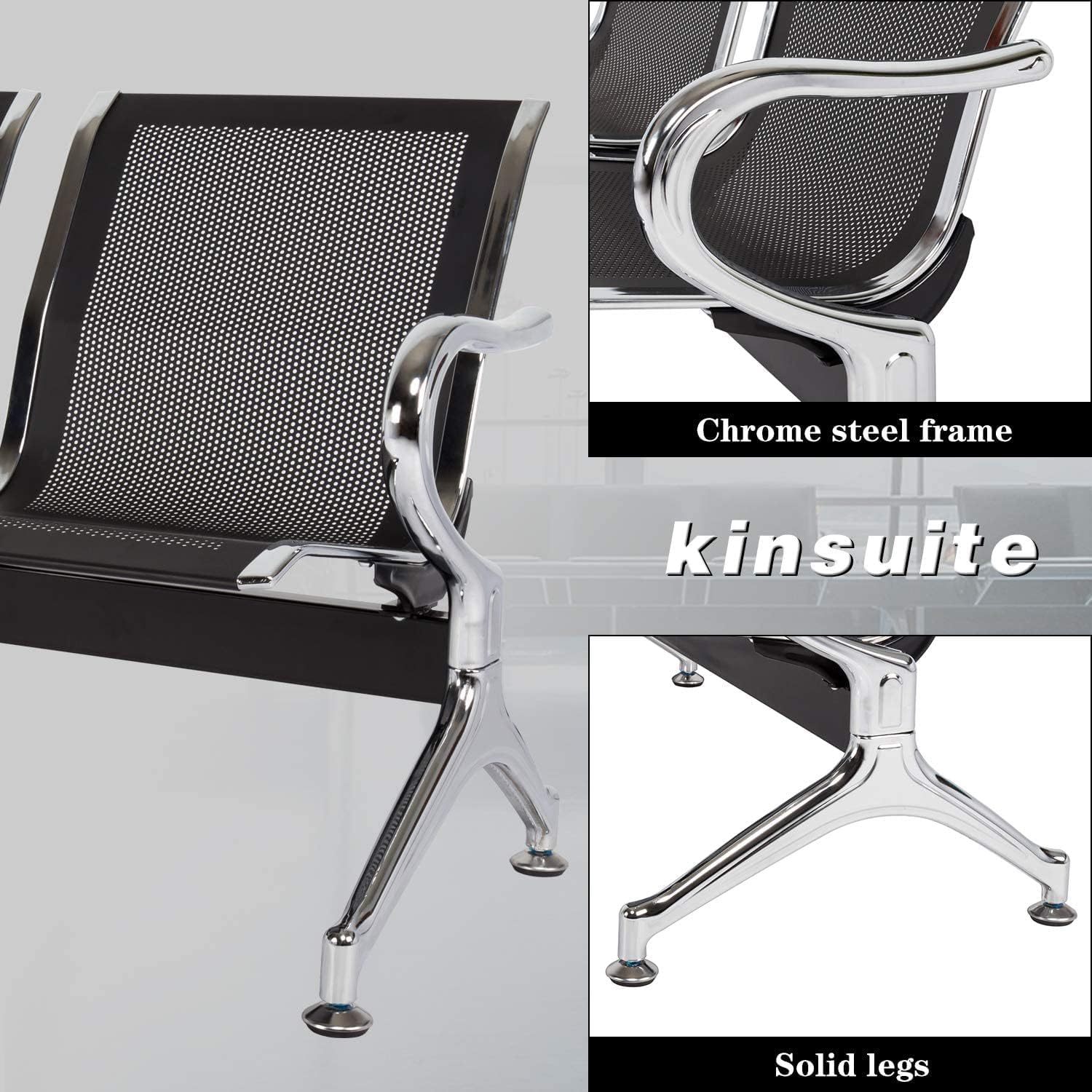 Kinsuite Reception Chairs Set of 2- Waiting Room Reception Chair 2-Seat Heavy Duty Chair Office Guest Chairs & Reception Chairs for Office Bank Hospital School, Black