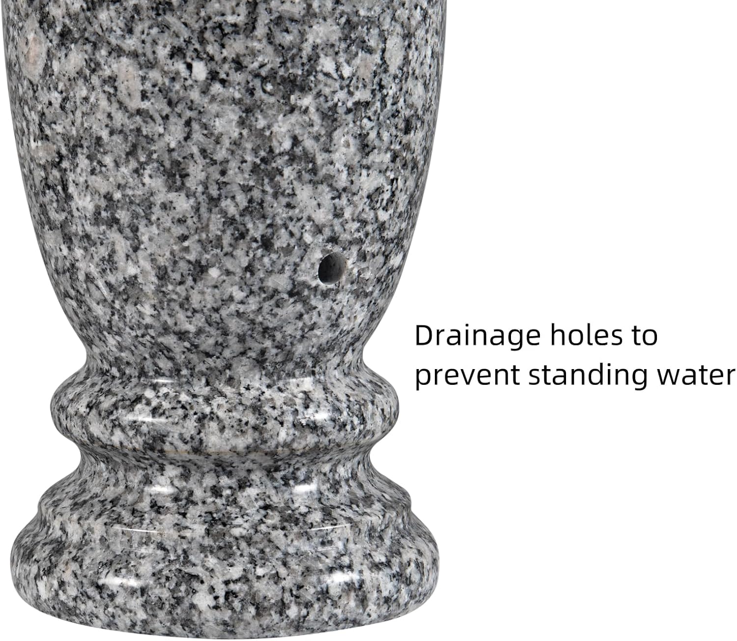 Gray Granite Cemetery Vase for Grave, 4.3" W x 9.8" H | Gray granite, side drainage hole prevents water pooling and freeze cracking. For grave markers & flower decoration. 1 count.