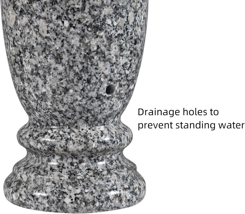 Gray Granite Cemetery Vase for Grave, 4.3" W x 9.8" H | Gray granite, side drainage hole prevents water pooling and freeze cracking. For grave markers & flower decoration.2 count.