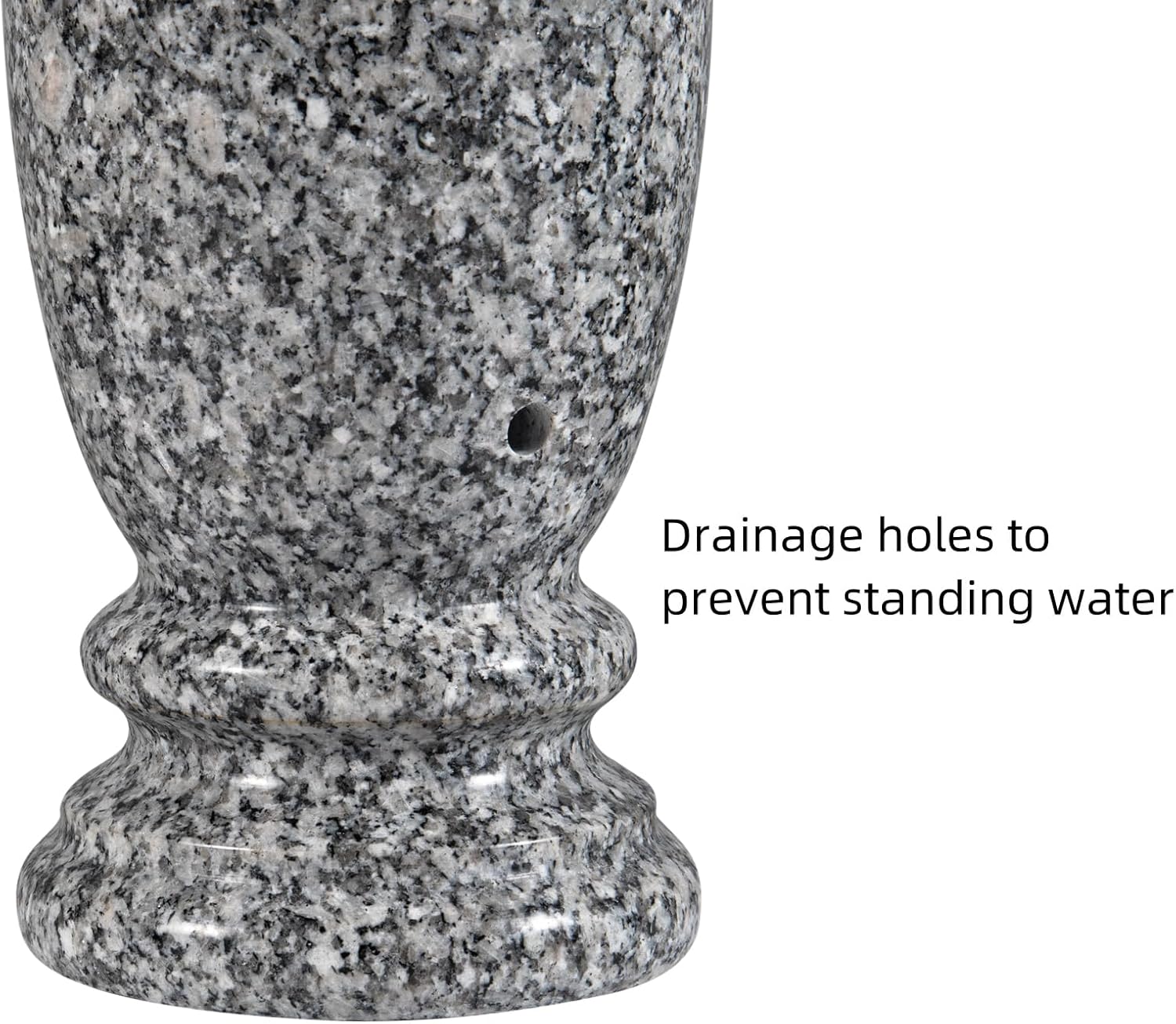 Gray Granite Cemetery Vase for Grave, 4.3" W x 9.8" H | Gray granite, side drainage hole prevents water pooling and freeze cracking. For grave markers & flower decoration.2 count.