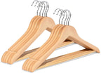 Wooden Hangers 20 Pack – Heavy Duty Wood Coat Hangers with Non-Slip Pant Bar & 360° Swivel Hook, Smooth Finish Clothes Hangers for Closet, Shirts, Suits, Jackets, Dresses & Pants – Natural Wood