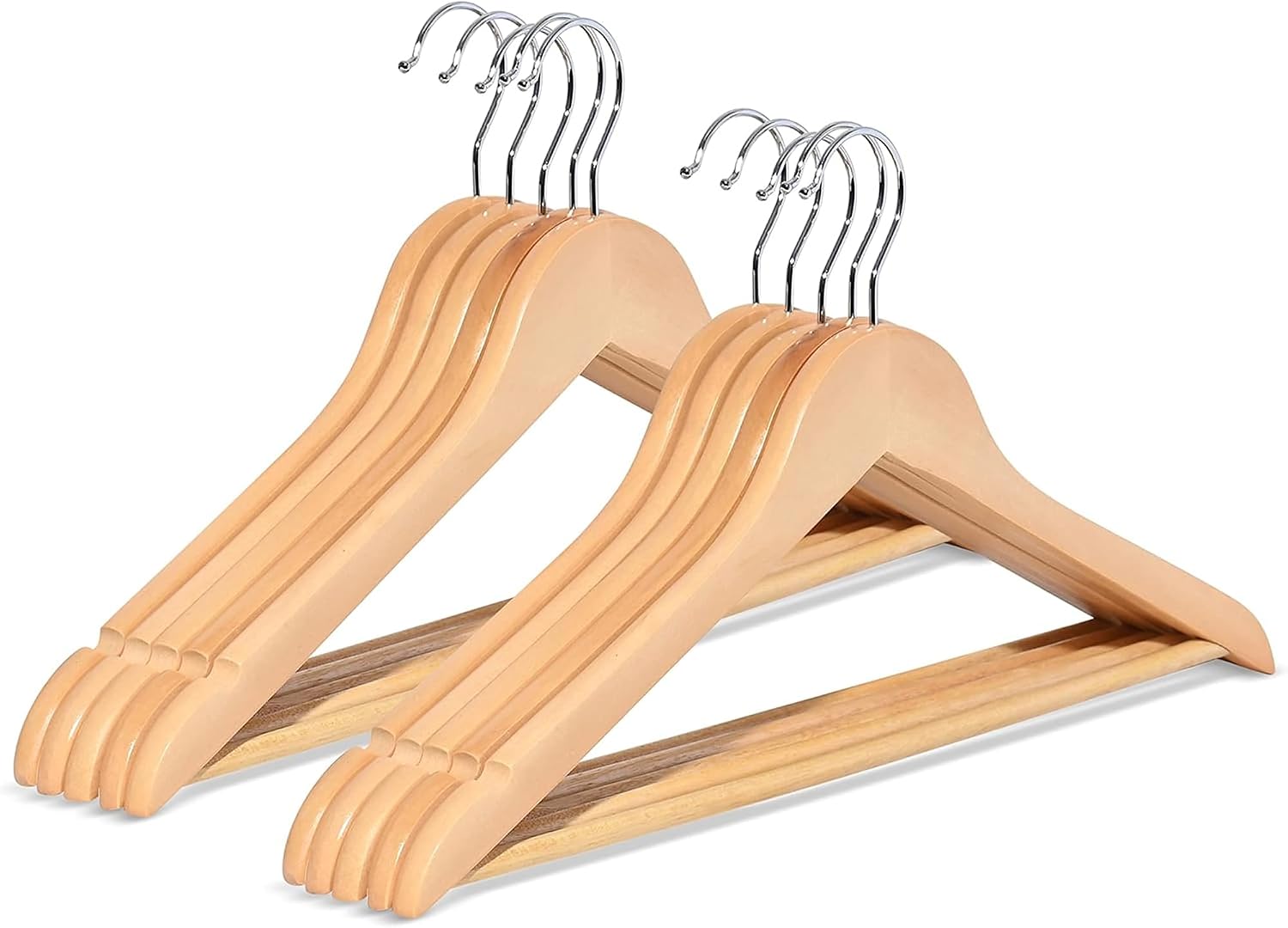Wooden Hangers 20 Pack – Heavy Duty Wood Coat Hangers with Non-Slip Pant Bar & 360° Swivel Hook, Smooth Finish Clothes Hangers for Closet, Shirts, Suits, Jackets, Dresses & Pants – Natural Wood