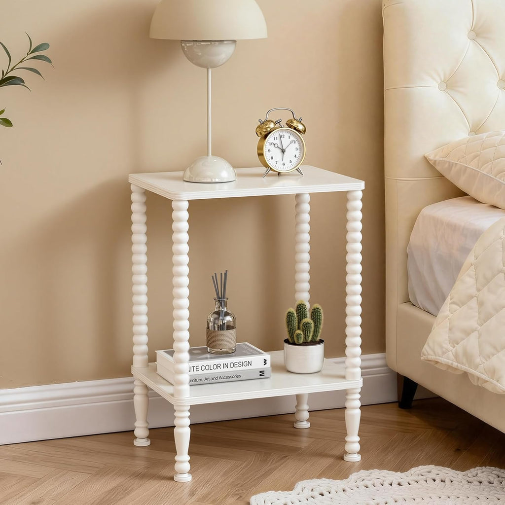 Side Table, Small End Table, 2-Tier Nightstand with Storage Shelves, Coffee Table for Small Spaces, Curved Design, Sofa Table for Living Room, Bedroom, White