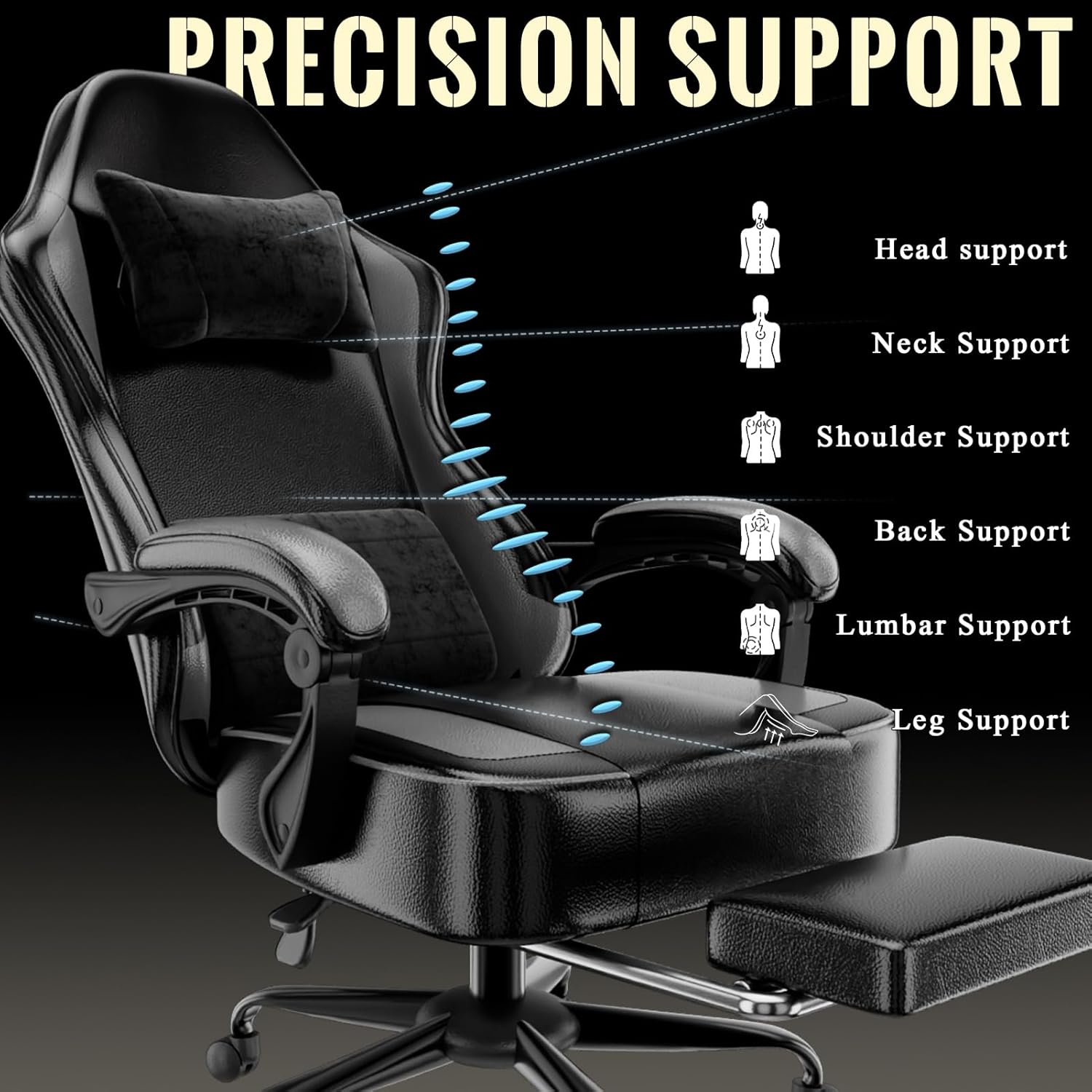 Gaming Chair with Pocket Spring Cushion and Footrest, Ergonomic Computer Chair for Adults, Breathable PU Leather Game Chair