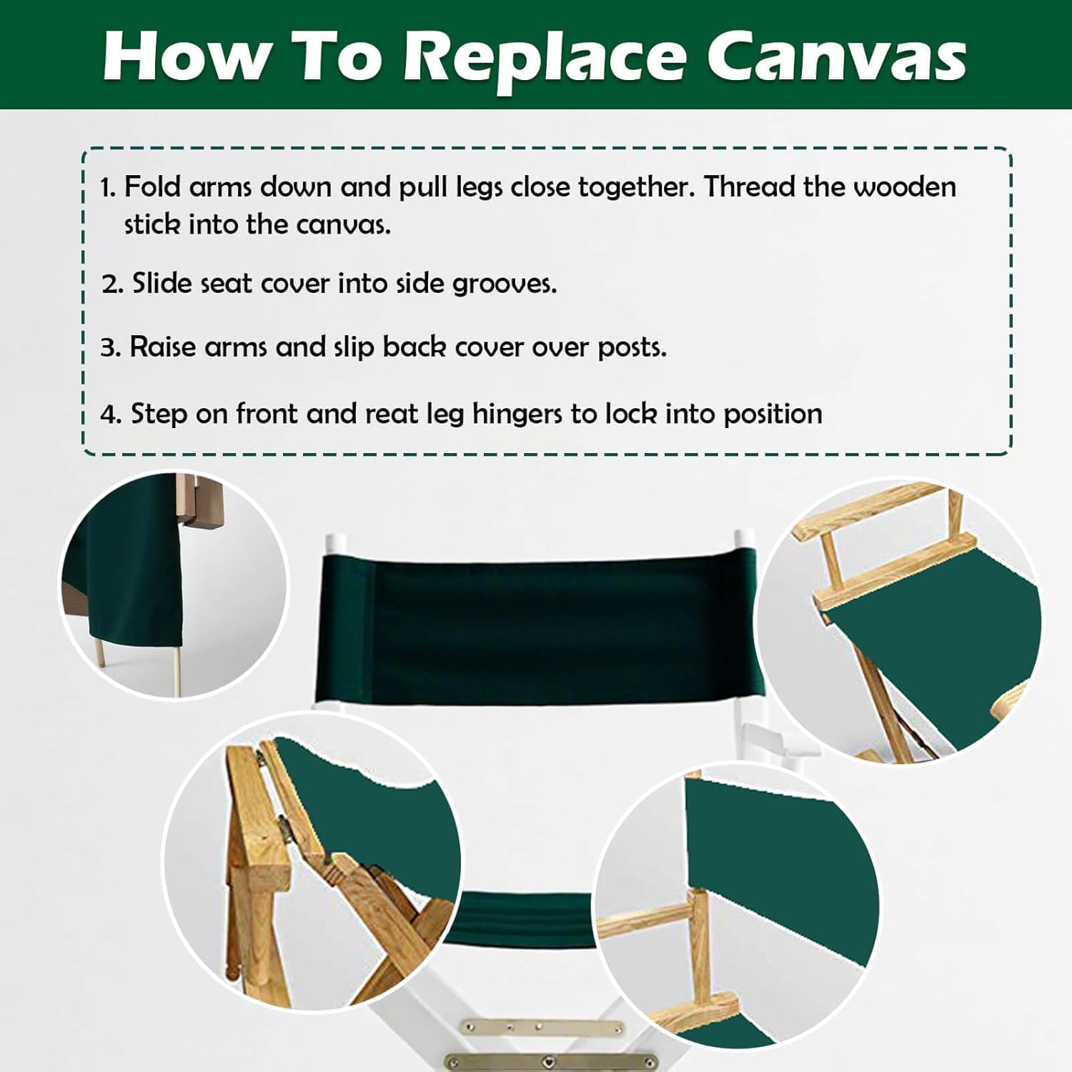 STAY GENT Director's Chair Canvas Replacement Kit 21"L x 8"W - 21"L x 16.5"W Replacement Canvas Durable Cotton Canvas Seat & Back Covers for Home,Model Artist,Makeup,Show Dressing Room, 1 Set Green