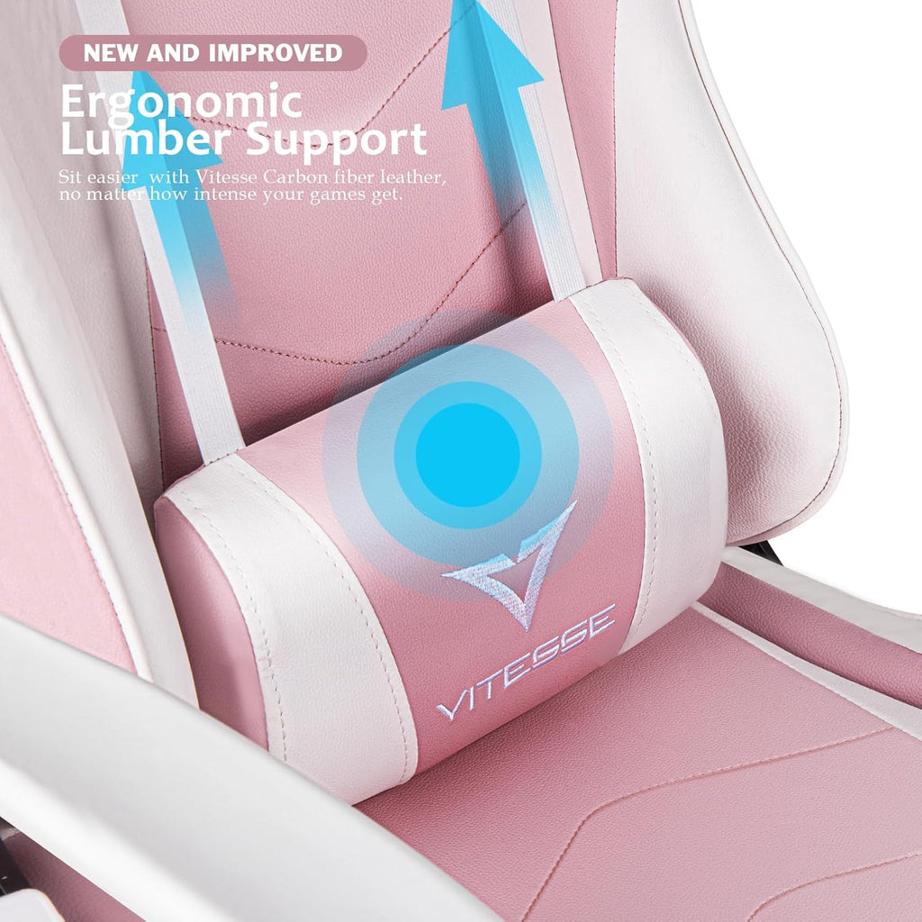Gaming Chair High Back Gaming Chair for Teens, Ergonomic Racing Chair Computer Desk Chair with Massage Lumbar Support and Headrest, Cute Gamer Chair with Height Adjustable (Pink)