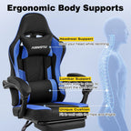 Gaming Chair with Footrest, Comfy Video Game Chairs for Adults Boys with Adjustable Lumbar Support, Linkage Armrests, Reclining Ergonomic Computer Chair for Gaming Office, 360°Swivel, Blue
