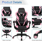 GYMAX Gaming Chair, Ergonomic Computer Chair with Footrest, Linkage Armrests & Lumbar Cushion, Big Wide High Back Video Gaming Chair, Reclining Office Rolling Chair for Adult/Teens (Pink)