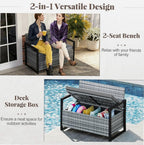 Gray Rustic Rattan Outdoor Storage Bench 40 Gal 800lb Load UV-Resistant 43.5in Seat Cushion Liner for Garden