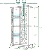 JIJIWANG Kitchen Pantry Storage Cabinet with Acrylic Mirrored Doors,Large Sideboard Buffet with Adjustable Interior Shelf,for Dining Room, Living Room, Hallway,Brown
