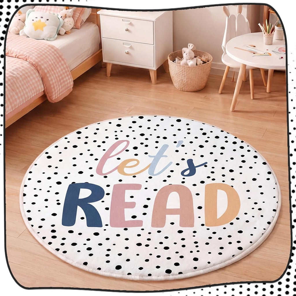 Breling 4 ft Classroom Reading Corner Rug Non-Slip Round Let's Read Carpet Back to School Boho Classroom Decor Washable Read Rug for School Library Calming Corner Nursery Playroom Bedroom Living Room