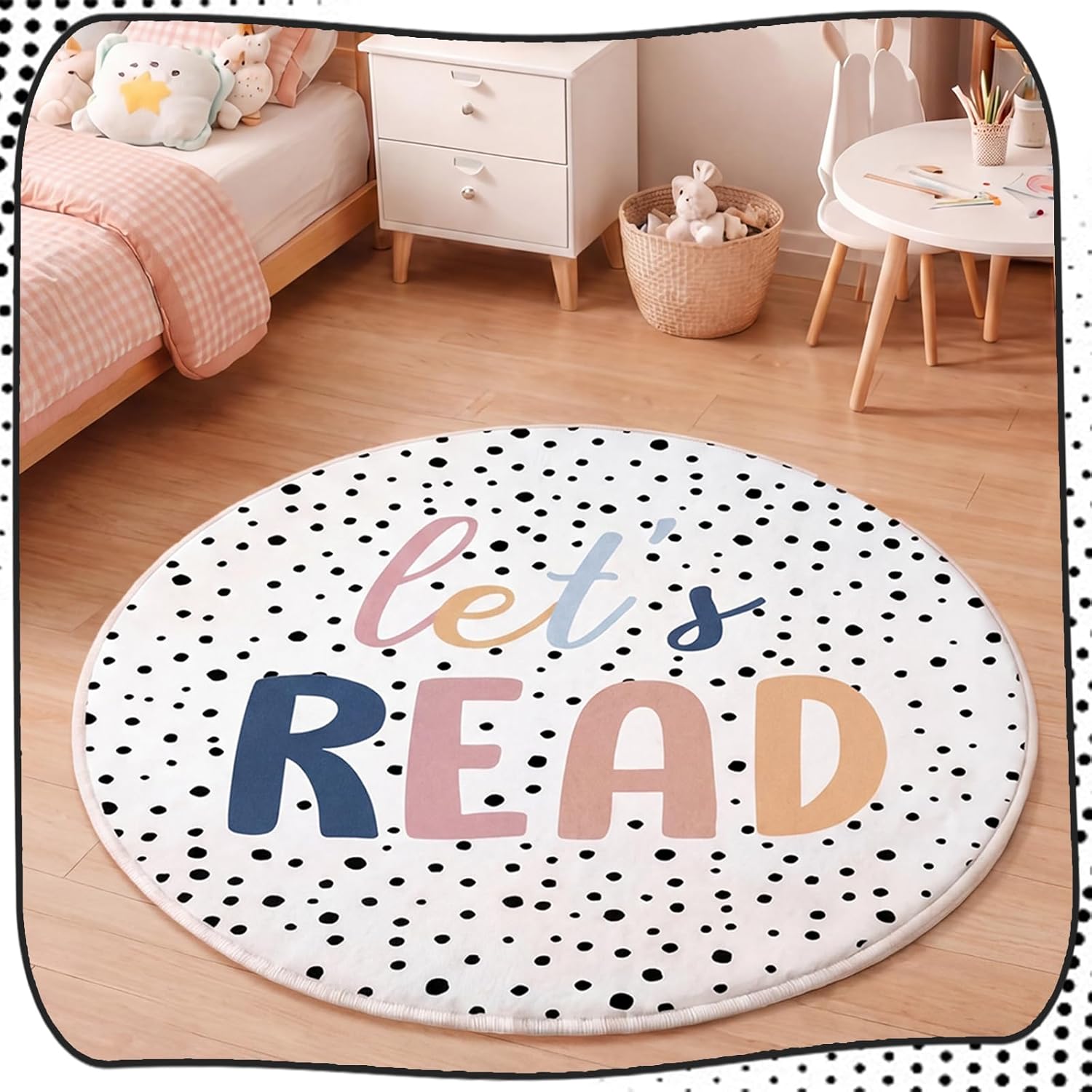 Breling 4 ft Classroom Reading Corner Rug Non-Slip Round Let's Read Carpet Back to School Boho Classroom Decor Washable Read Rug for School Library Calming Corner Nursery Playroom Bedroom Living Room