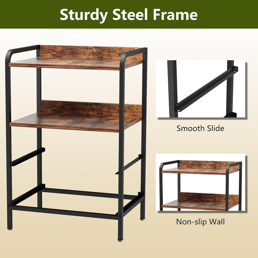 Night Stand Set 2, Nightstand with 3 Fabric Drawers and 2-Tier Shelf, Small Dresser Organizer, Bedside Table with Storage, End Table for Bedroom, Steel Frame, Wood Top, Rustic Brown