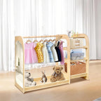 homegroove Kids Dress Up Storage with Mirror, 31.5 Inch Kids Wardrobe Closet with Storage Shelf for Little Girls and Boys, Wooden Costume Organizer for Bedroom Classroom Playroom Furniture