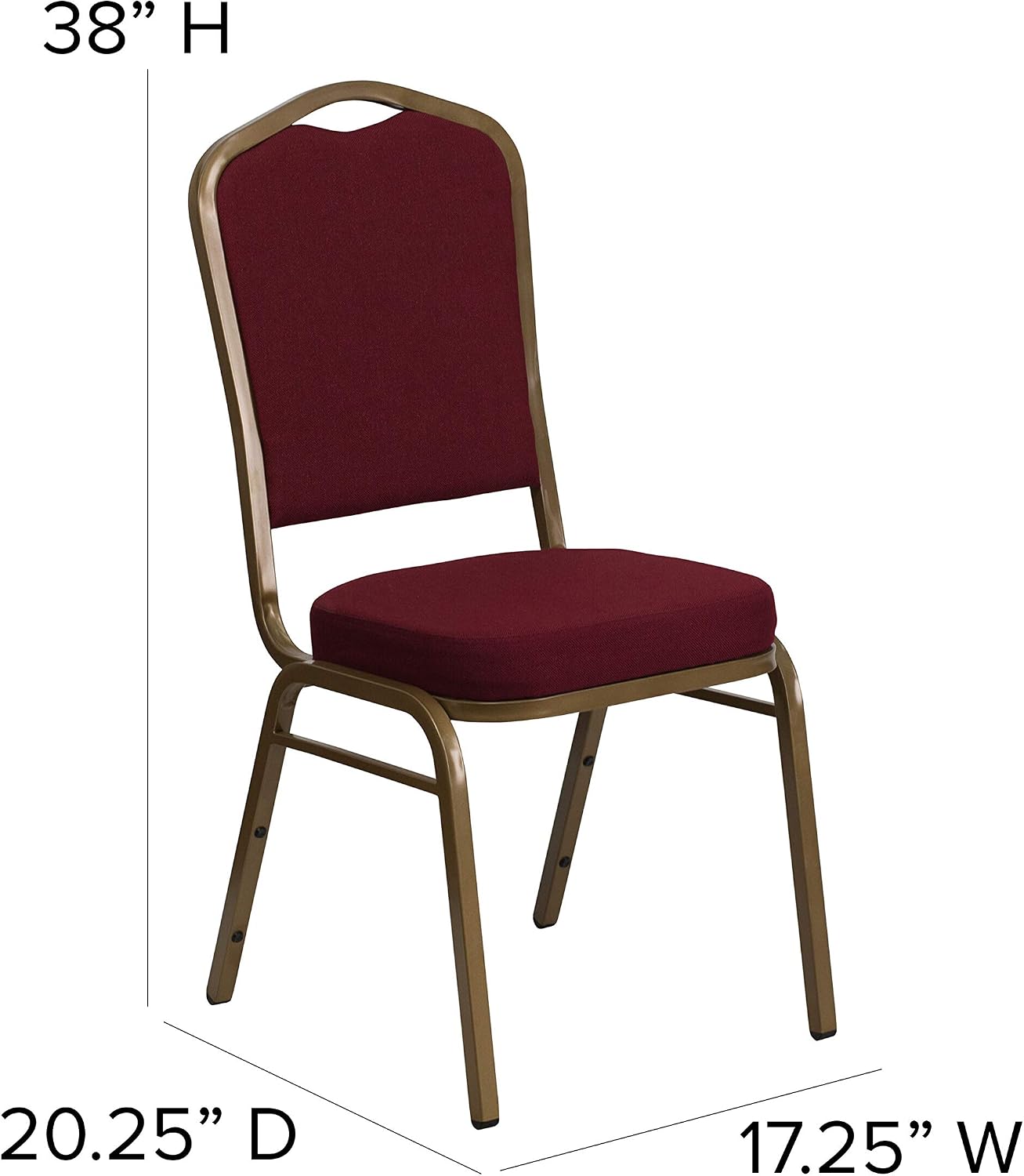 BizChair Crown Back Stacking Banquet Chair in Burgundy Fabric - Gold Frame