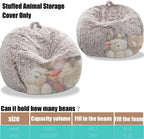 Fluffy Stuffed Animal Storage Bean Bag Chair Cover (No Filler), Faux Fur Comfy Bean Bag Cover for Organizing Plush Toys or Textile, for Adults Teens Kids Girls, Beige