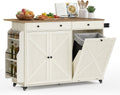 VASAGLE Mobile Kitchen Island with Trash Can Storage, Drop Leaf, Portable Island with Spice Rack, Mobile Cart with Storage Cabinet, for Dining Room, Rustic White and Honey Brown UKKI014WJ01S