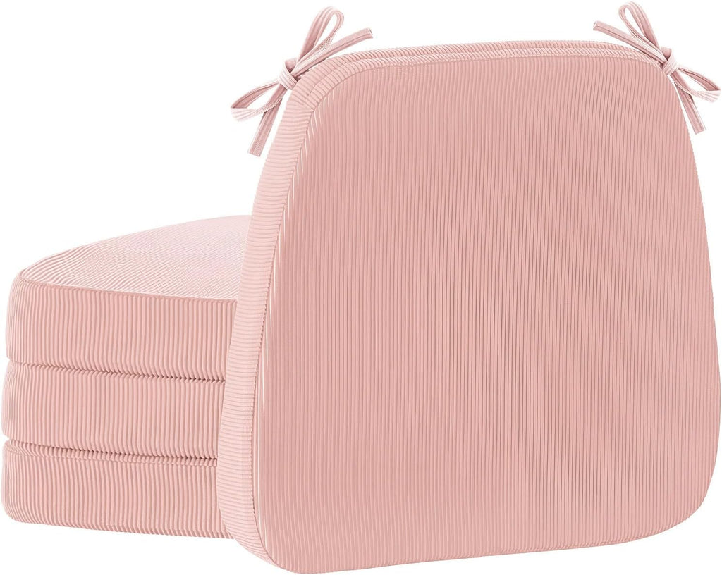 Dining Chair Cushions Set of 4-2" Thick High-Density Foam Chair Pads with Ties and Non-Slip Bottom, Removable Washable Cover for Dining and Kitchen, 17"x16", Pink