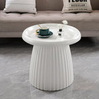 Henf 19.69" Round End Table for Indoor Outdoor, Fluted Pedestal Base, Magnesium Oxide, Waterproof, Unique Design MGO Accent Side Table Night Stand Bedside Table for Living Room Bedroom, White