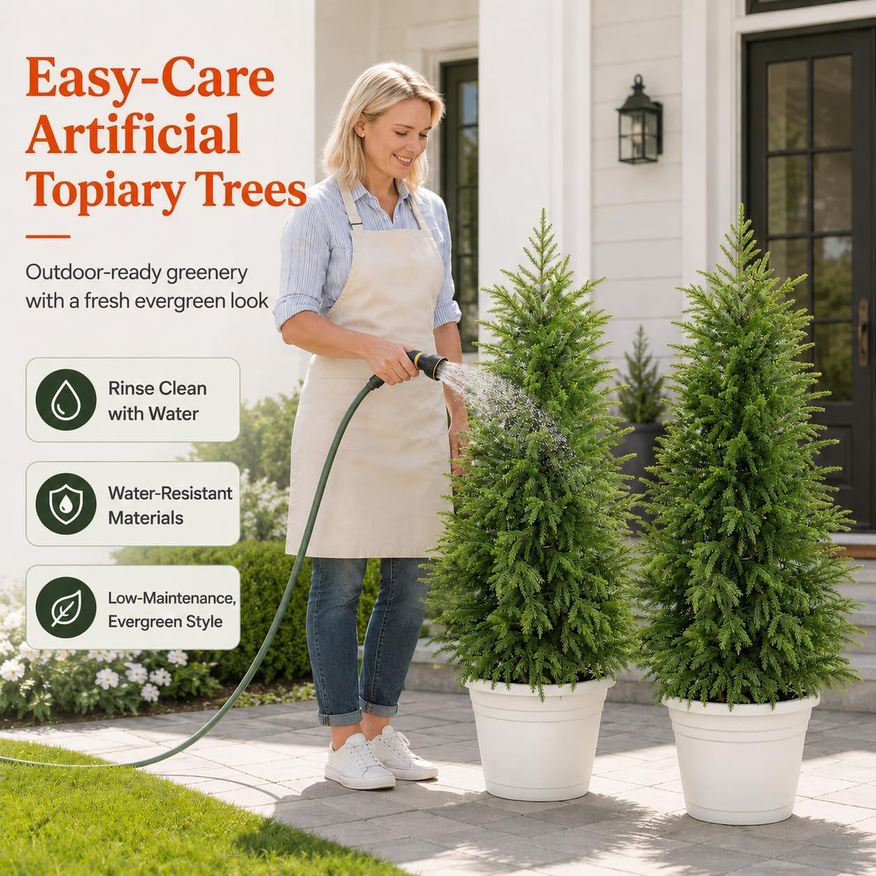 2Pack 3FT Artificial Topiary Trees for Outdoor, UV Resistant Realistic Faux Pine Shrubs Plants, Indoor Fake Trees for Home Offices Front Porch Decor