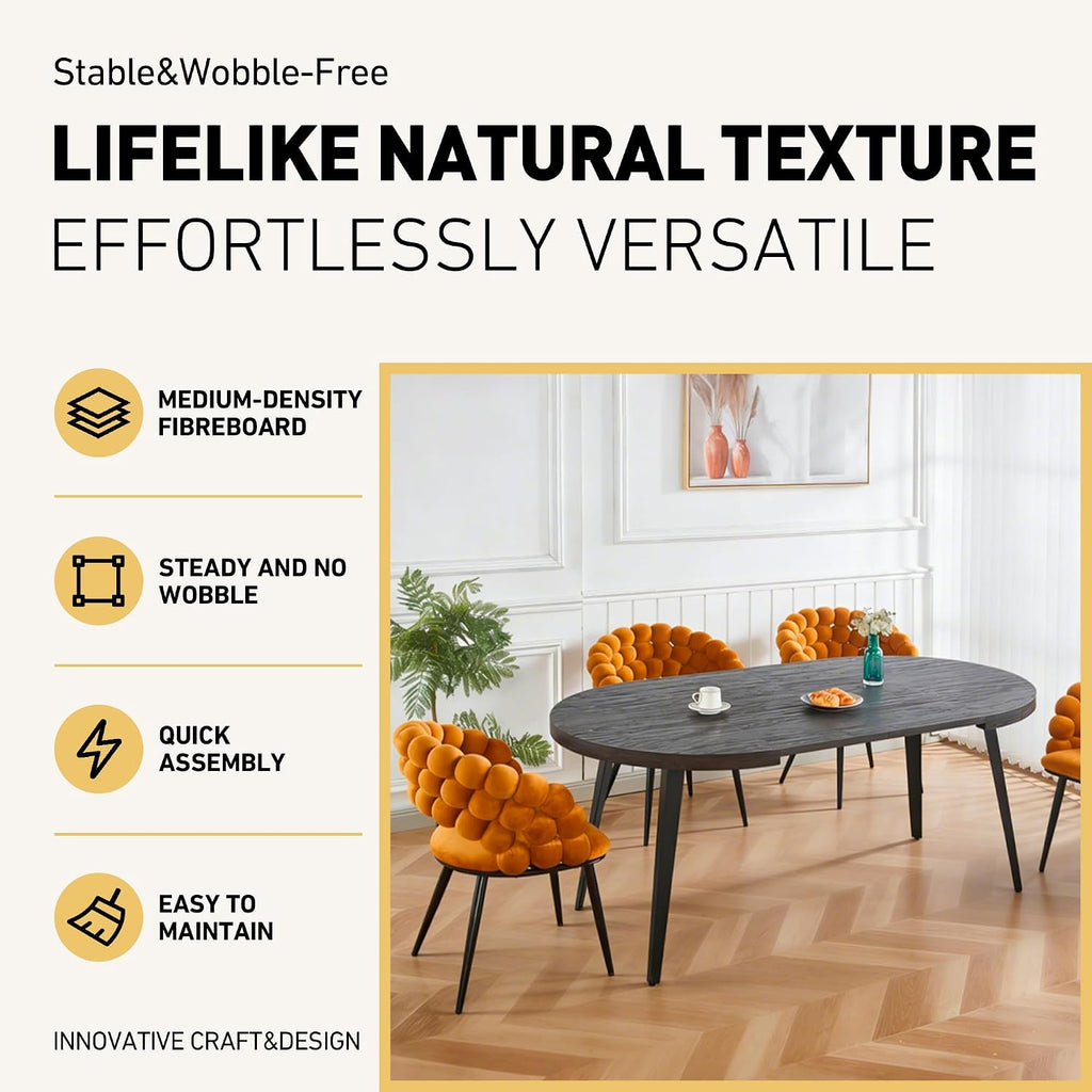 Extendable Black Table - Multifunctional Dining Desk, Office Workstation & Modern Coffee Table with Metal Legs, Adjustable 3-Size Conference Table for Home Kitchen Living Room