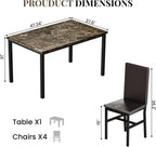 Lamerge Dining Table Set for 4, Faux Marble Table and 4 PU Leather Chairs, Kitchen Table and Chairs for 4, Modern Dining Room Table Sets for Small Spaces, Living Room, Breakfast Nook, (Coffee Color)
