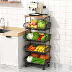 Gsiekare Fruit Vegetable Basket for Kitchen, 5 Tier Stackable Fruit Vegetable Storage Baskets with Wheels, Metal Wire Storage Basket Organizer Baskets for Kitchen, Pantry, Bathroom