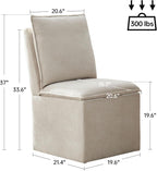 VKNOW Upholstered Dining Chairs Set of 2, Modern Rolling Chairs with Storage and Wheels, Linen Armless Chair with Cushion and Backrest, Dining Room Chairs for Living Room Kitchen Bedroom, Beige