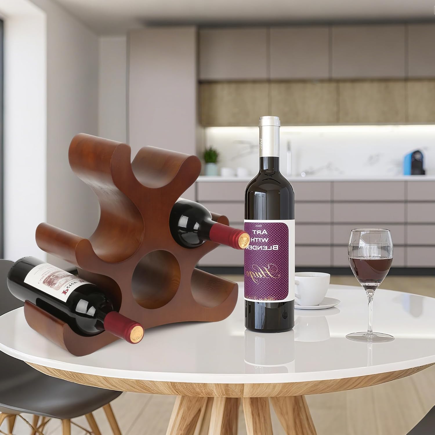Countertop Wine Rack - 6 Bottle Wooden Wine Rack - Freestanding Wine Bottle Holder Stand - Wine Storage Rack for Cabinet Pantry Bar Kitchen